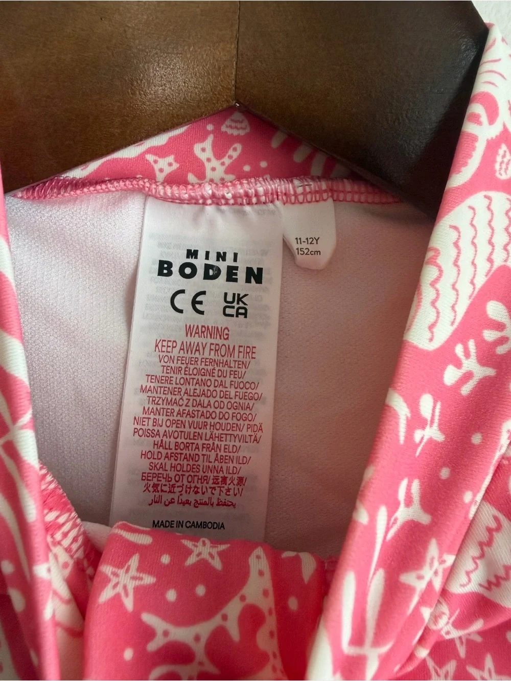 Mini Boden Pink Short-Sleeve Zip Front One-Piece Swimsuitsize 11-12 Years/ 152cm